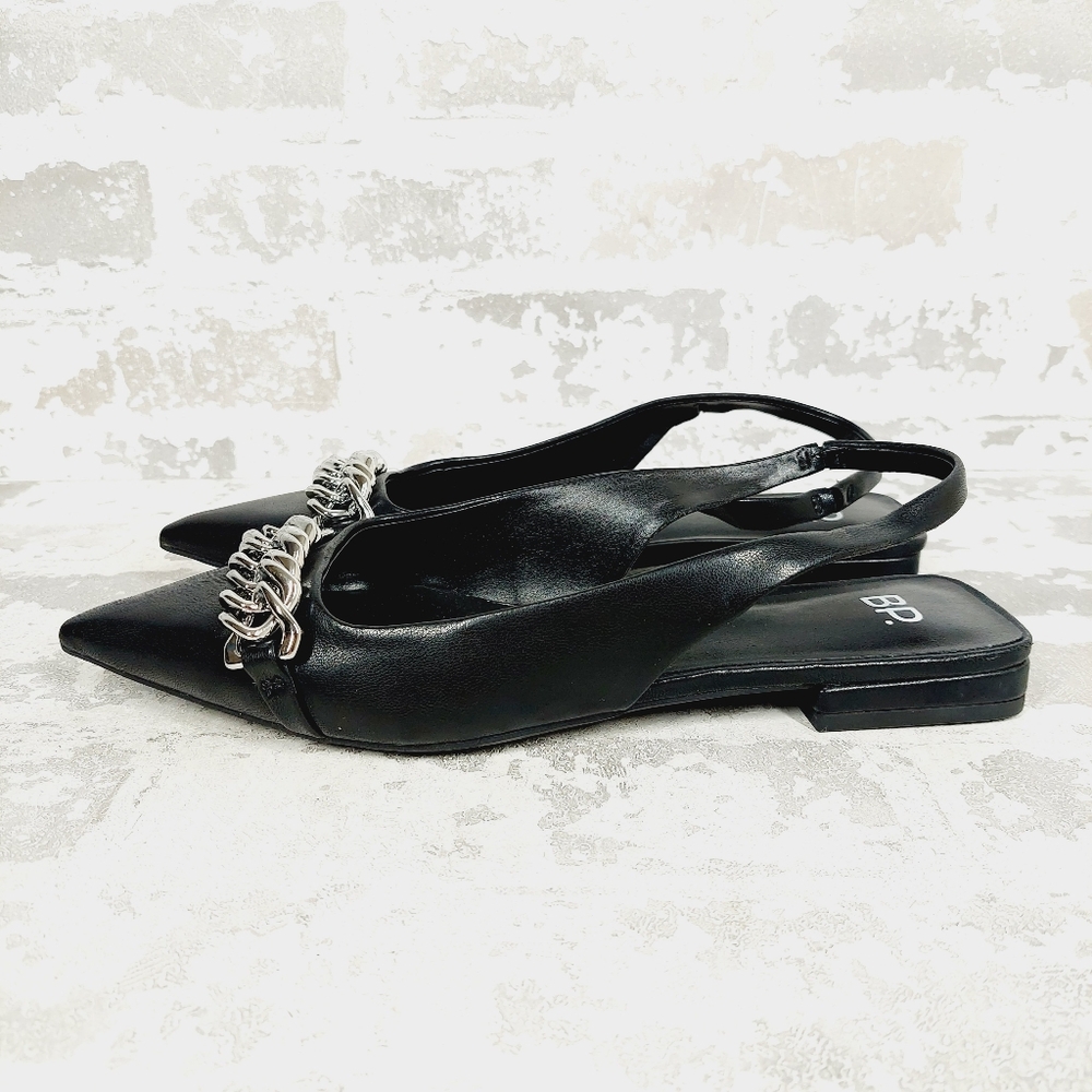 New BP. Women's Camille Black Faux Leather Pointed Toe Slingback Flats H154